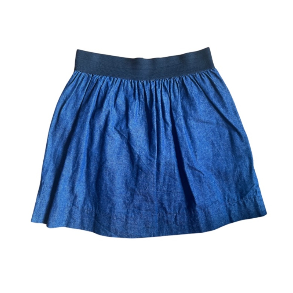 Blue Faux Denim Skirt with Elastic Waist